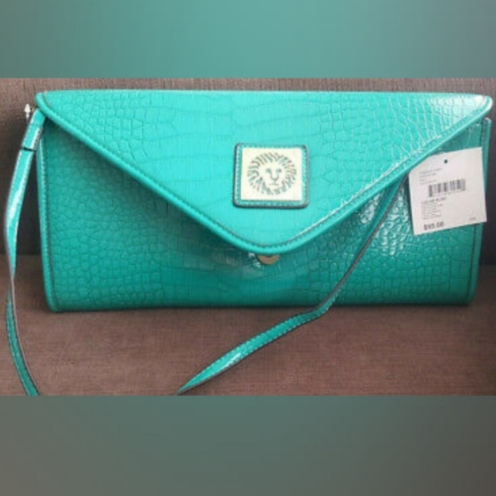 Anne Klein Green Faux Alligator Clutch Bag Purse